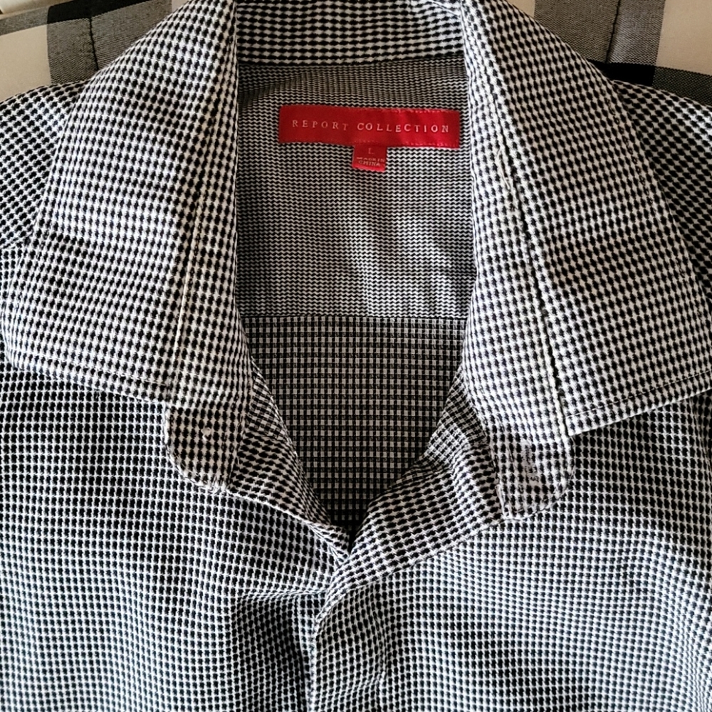 Report collection men's slim fit L blk/whi button